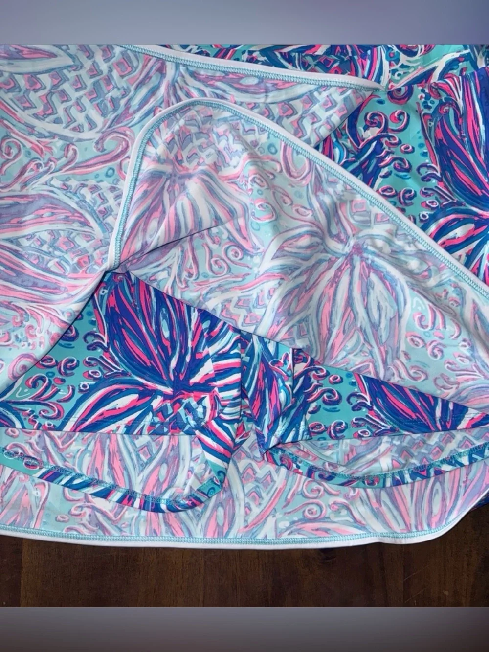 EUC! Lulu-B Vibrant pineapple print Skort in Aqua, Blue & Pink sz XL - Picture 3 of 6